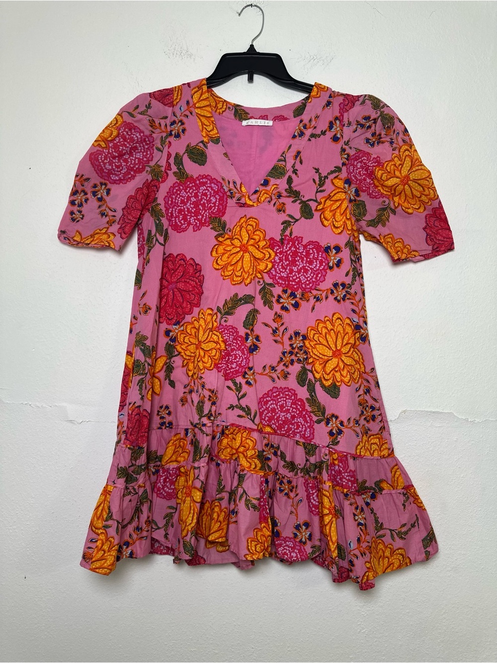 Karlie Women’s M Floral Bubble Sleeve V-Neck Ruffle-Hem Mini Dress with Pockets - Picture 2 of 13